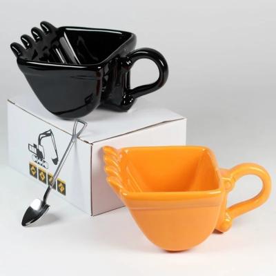 China Creative Mugs 340ml Disposable Funny Excavator Bucket Model Coffee Mugs For Dessert Mug Ceramic Mugs For Coffee Best Gift Canecas Cake Mug for sale