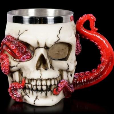 China Skull 400ml Disposable Cup Devoured Octopus Skull Tankard 304 Stainless Steel Inner Tea Coffee Beer Mugs Cup Funny Halloween Birthday Gift for sale