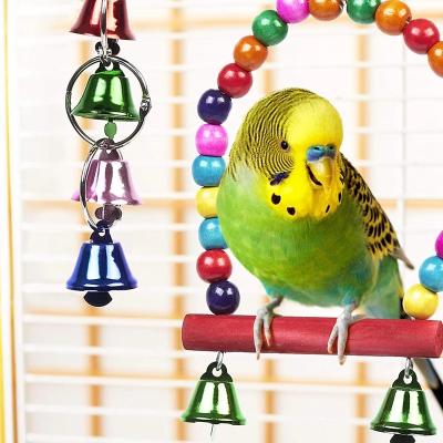 China Viable Pet Parrot Hanging Toy Chewing Bite Rattan Balls Swing Bell Bird Parakeet Stand Training Toys Props Pet Supplies for sale