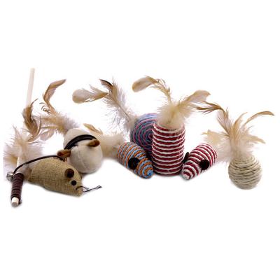 China Viable Hot Sale Seven-piece Cat Toy Set Funny Mouse Shaped Mini Funny Play Toys For Cats Kitten Feather Cat Toys for sale