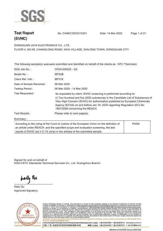 REACH Or SGS(SVHC) - Guangdong Uchi Electronics Co.,Ltd