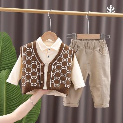 China 2021 Spring and Autumn 2021 Central Institute of Statistics Boys New and American Style Preppy Foreign Shirt Baby 1-3 Years European Three-Piece Set Customize for sale