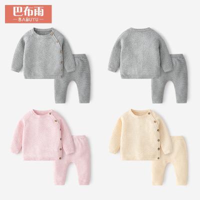 China Anti-wrinkle Babu rain INS pure cotton European and American pajamas baby spring and autumn warm knitted sweater set to plot customization for sale