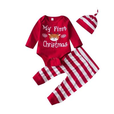 China 100% Cotton New Amazon Baby's Christmas Best-Selling Overalls And Striped Panty Suit for sale