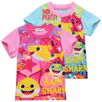 China European and American Covers Anti-wrinkle Cartoon Alien Shark Printing Pajamas Baby Short Sleeve Tops + Pants Suits Customize for sale