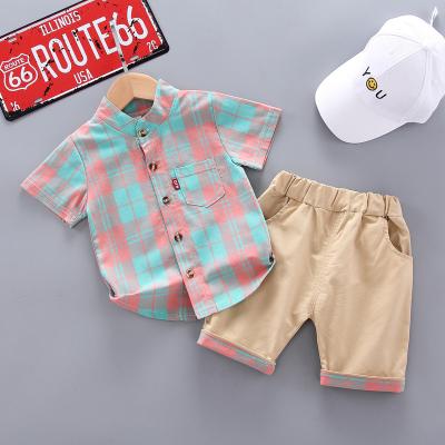 China 2021ins Preppy Style Foreign Trade Europe And America Summer Fashion Cotton And Canvas Children'S Shirt Short Sleeve Suit To Customize for sale