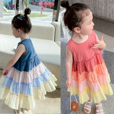 China Anti-wrinkle girls 3-8 European and American gradient rainbow skirt sleeveless foreign trade dress 21 years to plot customization for sale