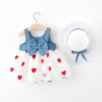 China Anti-wrinkle covers foreign children's clothing Europe and USA girls sleeveless net denim yarn dresses to customize for sale