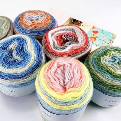 China New arrival cheap price 100g/roll acrylic cotton wool blended gradient rainbow cake yarn for hand knitting scarf and hat for sale