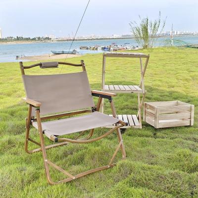 China Amazon best selling modern wood grain aluminum fold up easy carry outdoor camping chair camp furniture for sale