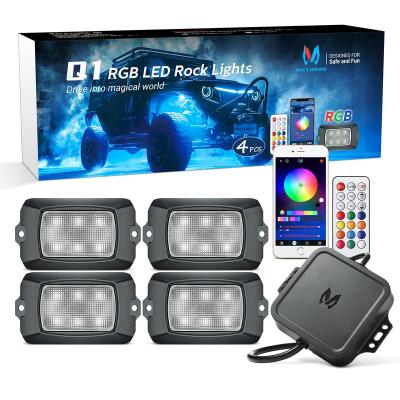 China Car suv atv off road MICTUNING Q1 RGB LED Rock Lights - 4 Pods Underglow Neon Lights Multicolor APP Remote Control For Offroad SUV ATV SUV Pickup for sale