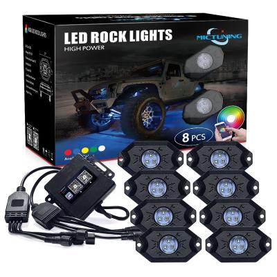 China MICTUNING 2nd-Gen Car APP Timing Function Controller 8 Pods LED Light Kit RGB LED Multicolor Neon Rock Lights For Car Vehicles for sale