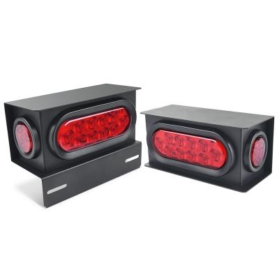 China 12/24V Towing Trucks Vechile Trailers Boards Buses Vans Jeeps Cars MICTUNING 2PCS Steel LED Stop Turn Oval LED Trailer Tail Light Boxes Red Kit With Bracket Wire Connectors number plate for sale