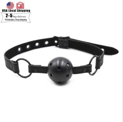 China Hot Selling Adjustable Adult SM Bondage Gear Mouth Ball Gag With PU Leather Strap Fetish Couples Restraint Gag Toys for sale