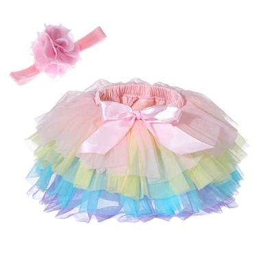 China Breathable Babies Tutu Skirt With Headband Layered Soft Tulle Fluffy Cute Toddler Diaper Cover For 12-24 Months First Birthday Gifts for sale