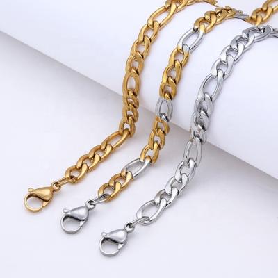 China CLASSIC Stainless Steel Figaro Chain Necklace Gold Plated Italian Style Cuban Link Chain NK Flat Link Necklace For Men And Women Gift for sale