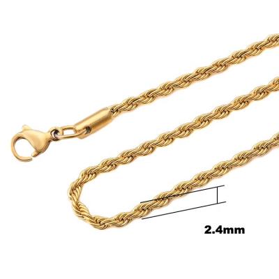 China JPLEE Hot Sale Hip Hop 2.4MM Rope Chain Necklace 14k Real Gold Plated Stainless Steel Mens Rope Chain Necklace for sale