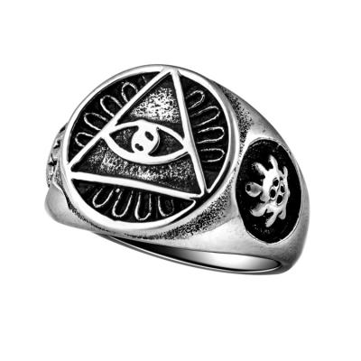 China Kabbalah Punk Evil Eyes Rings Mens Stainless Steel All Seeing Eye Of God Triangle Rings And Flower Design Silver Mens Punk Jewelry for sale