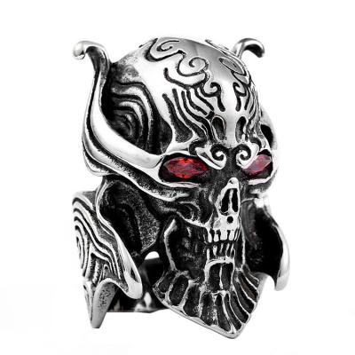 China Japanese Ring Oni Noh Evil Superhero Hannya Ring Huge War Skull Garo Hiphop Ring Retro Stainless Steel Japan Biker Cool Man Jewelry for sale