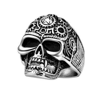 China Punk Biker Rings For Men's Gothic Skull Ring Silver Delicate Death Flower Patterned Ring Punker Motorcycle David Star Jewelry for sale