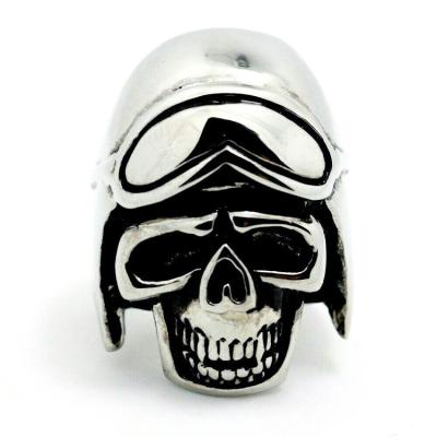 China Wholesale 316L stainless steel jewelry punk skull pilot ring mens silver punk gothic punk band cyclist finger hop hip rock ring for sale