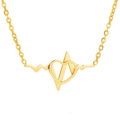 China 18k Rose Gold Plated Stainless Steel CLASSIC Heartbeat Electrocardiogram Love Cardiogram Necklace Neckless Silver Jewelry For Women Girls Gifts for sale