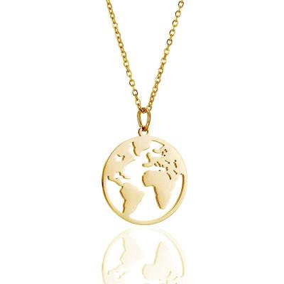 China CLASSIC Continents Pendant Necklace Stainless Steel World Map Gold Silver Fashion Travel Personality Background Gifts for sale