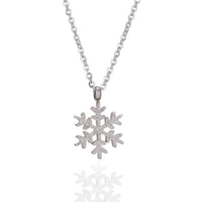 China CLASSIC Silver Glitter Snowflake Pendant Necklace For Women Girls Stainless Steel Christmas Flakes Charm Necklaces Jewelry Wholesale for sale