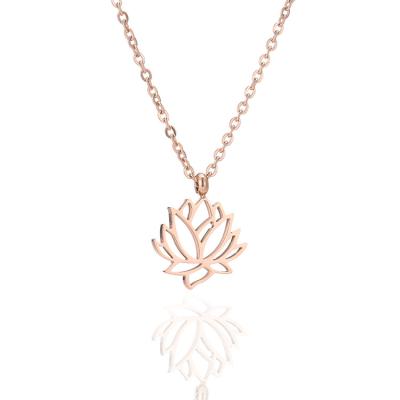 China CLASSIC Silver Open Pendant Hollow Jewelry Lotus Necklace Chain Yoga Lotus Flower Necklace Chain Stainless Steel For Women Girls for sale