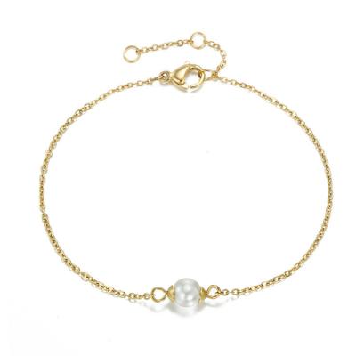 China Trendy Hand Picked Trendy Pearl Simple Charm Bracelets Gold Plated Stainless Steel Chain For Women And Girls Gifts SB1003 for sale