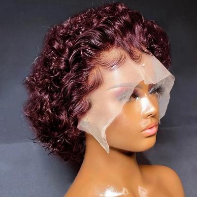 China Body Wave Perruque Pixie Cut Wig Human Hair Curly Bob Short Pixie Cut Lace Wig Bleached Knots Lace Frontal 13x4 Pixie Wig With Baby Hair for sale