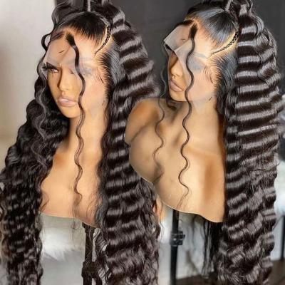 China Deep Wave Human Hair Loose Deep Wave Wig, Transparent 360 Full Lace Front Wigs , glueless virgin brazilian pre pluck lace human hair wigs for sale