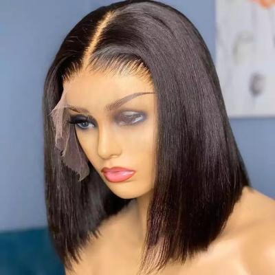 China Silky Straight Wave Free Shipping Bob Wig Human Hair 13x4 Lace Front Raw Indian Virgin Cuticle Aligned Hair HD Lace Front Wig Short Bob Lace Wig for sale