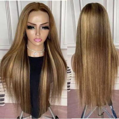 China Hd 13x6 Straight Lace Front Brazilian Hair Highlights Wig , 180% Density Pre Plucked Lace Frontal Wigs For Black Women for sale