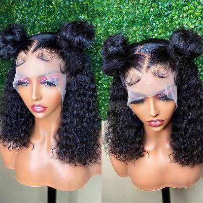 China Cheap Short Bob Wigs Human Hair Lace Front Peruvian Virgin Hair Water Wave Full Lace Hair Wigs For Color Women Deep Curly Bob Wigs for sale