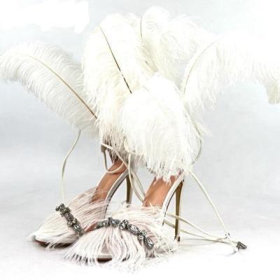 China Fashion trend high heel party shoes even sandals diamond and feather for ladies and women 2021 design for sale