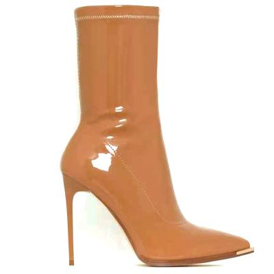 China Apricot color patent leather heels boots comfortable women shoes high quality waterproof factory custom women's boots party ladies for sale