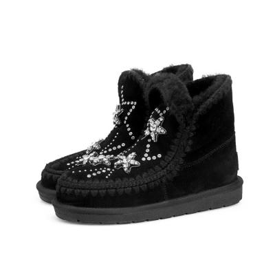 China Cushioning Hot Women's Shoes Diamond Embellished Leather Wool Boots High Quality Fashion Go With Any Snow Boot for sale