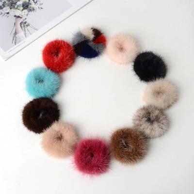 China 2021 Chinese Style Scrunchies Double Elastic Rope Ties Kids Cute Packing Fashion Mink Hairpin Fur Hair Rope Hair Rope Satin for sale