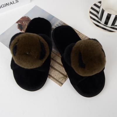 China Fashion and fashion wool slippers mink wool slippers boots Anti-slippery wool felt direct deal sheep peel hair word drag piece for sale