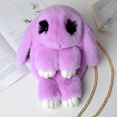 China Fashionable Women's Cutie Rabbit Plush Backpack Artificial Fur Rabbit Shoulder Bag Chain Zipper Opening A Change Bag For Makeup for sale