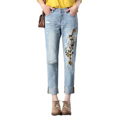 China New Breathable Damaged Jeans For Women High Waist Capri Pants Embroidered Wide Leg Baggy Pants Look Slim for sale