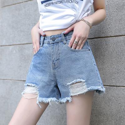 China High Waist QUICK DRY Damaged Thin Loose Denim Shorts 2021 Student And Girls Waist Teardrop Edge Pants Hot Wide Leg Pants Jeans for sale