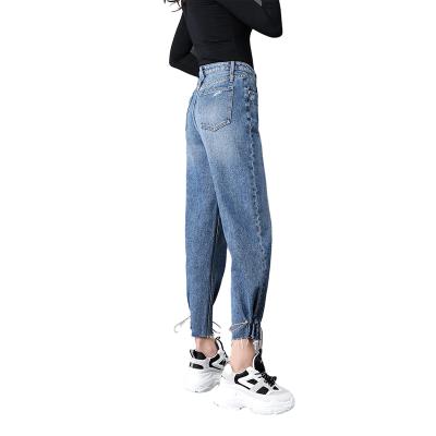 China Fashion Straight Leg Drawstring Mom Jeans Women Breathable Wholesale Loose High Waist Jeans for sale