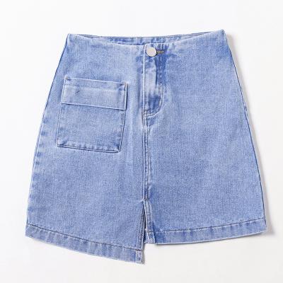 China Women's short skirt denim irregular skirt 2021 new high waist version of look A-line skirt thin loose breathable Anti-gloss for sale