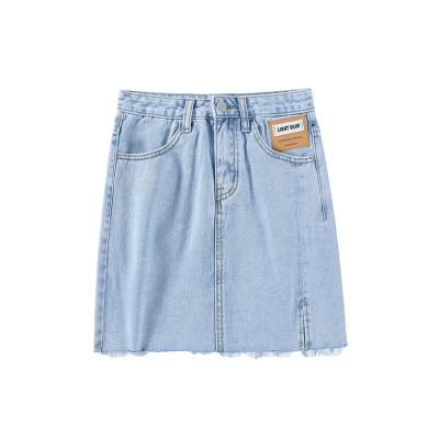 China New Breathable Denim Women's Summer Denim Half Split Skirt Medium White High Waist Vintage Denim Slim Skirt for sale