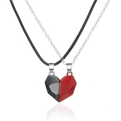 China Customized Romantic Valentine's Day Love Heart Couple Black White Wish Stone Magnetic Necklace Attractive Jewelry for sale