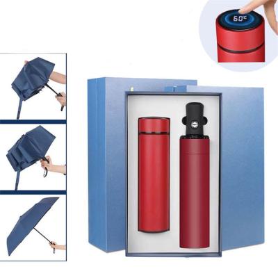 China Custom Logo Creative Thermos Cup Company Birthday Umbrella Business Gift Box Set Stainless Steel Water Bottles for sale