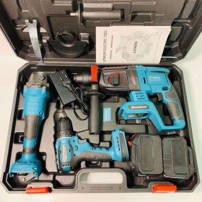 China Professional Wholesale Professional 3 Piece Angle Grinder And Light Hammer Lithium Electric Drill Brushless Set Assemble for sale