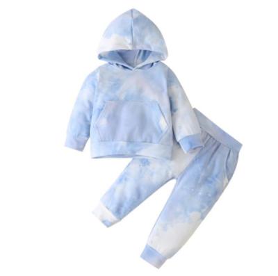 China Free Sample Autumn Fall Unisex Baby Toddler Kids Tie Dye Soft Cotton Ribbed Hoodie And Pants Clothing Set for sale